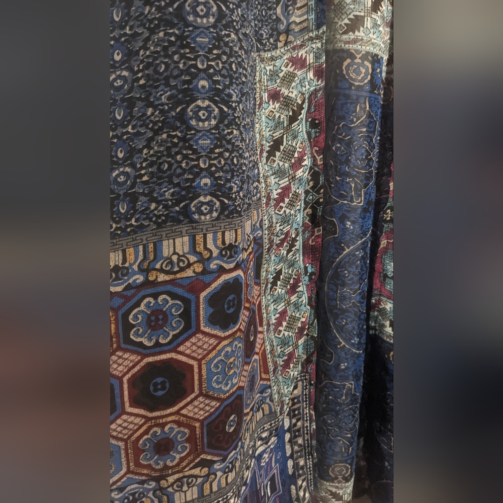 Boho Chic Multi Pattern Long Sleeveless Duster Sz… - image 5